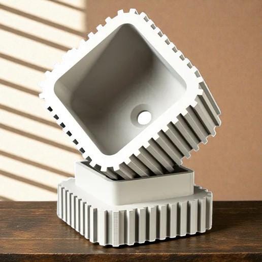 3D Printed Modern Planter, Architectural Square Pot