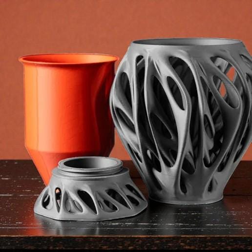 3D Printed Coral Planter: Anthracite Grey Korallos Sculpture