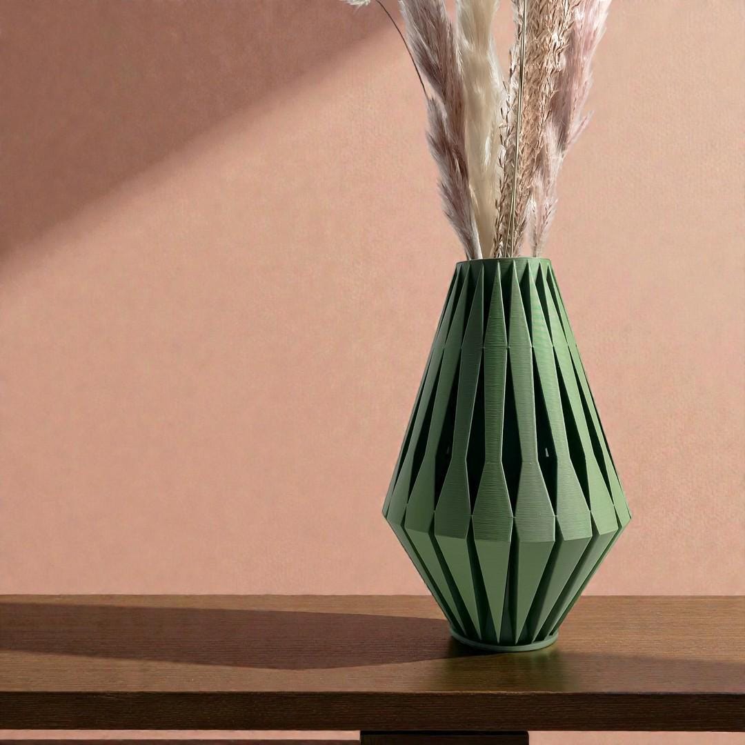 Vase ONDE - Vert olive - idéal fleurs séchées