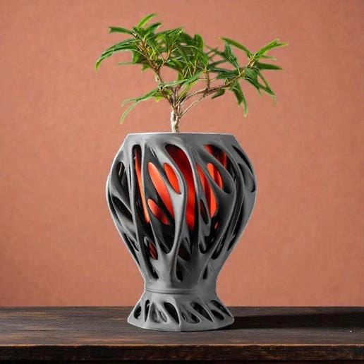 3D Printed Coral Planter: Anthracite Grey Korallos Sculpture