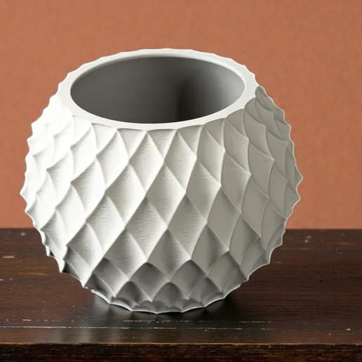 3D Printed Diamond Faceted Plant Pot, Modern White PLA Planter